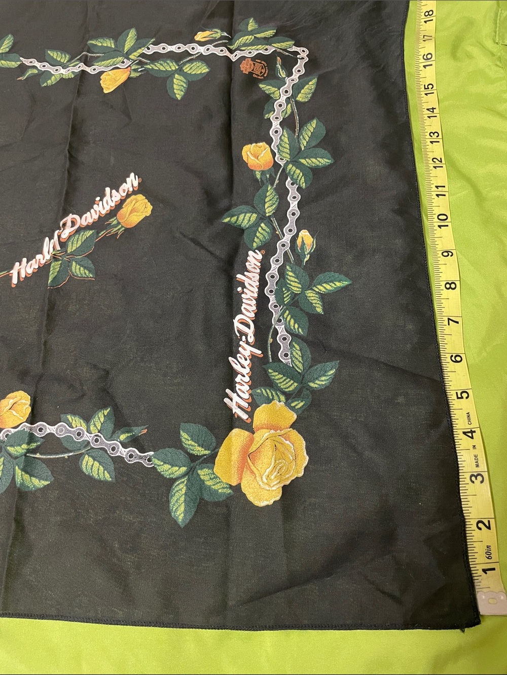Harley-Davidson Black Bandana with Yellow Roses and Green Leaves